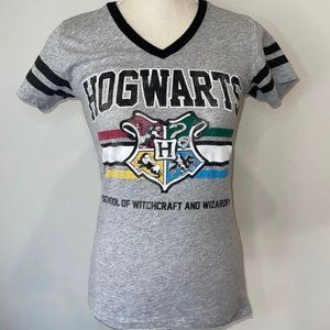 Harry Potter Hogwarts Crest Tee Shirt Graphic Gray Varsity Women Junior S M L XL